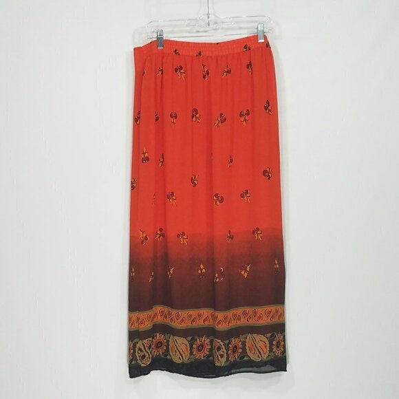 Trendy Woman Orange & Brown Floral Wrap Skirt 1X - Picture 3 of 3